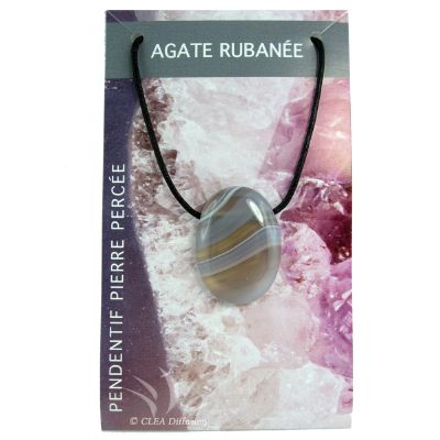 Pendentif Pierre ovale percée - Agate Rubanée